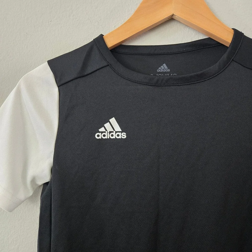 Adidas Shirt Kids Small 9-10Y Black White Aeroready Performance Soccer Tee Sport